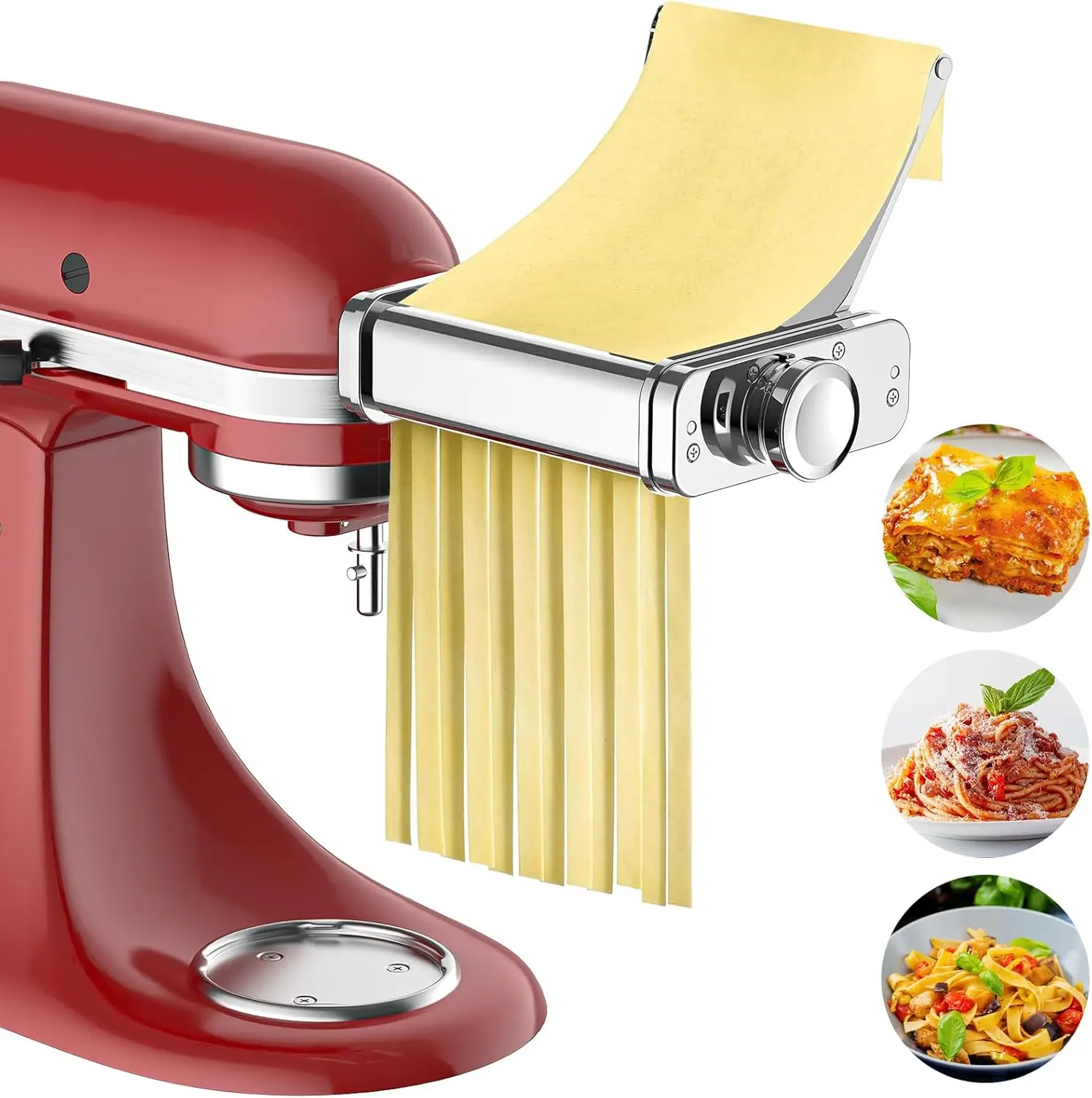 Accesorio para pasta 3 en 1 para batidora de pie Kitchenaid, accesorio para máquina de pasta totalmente metálico Kitchenaid, rodillo de hoja de pasta, espaguetis