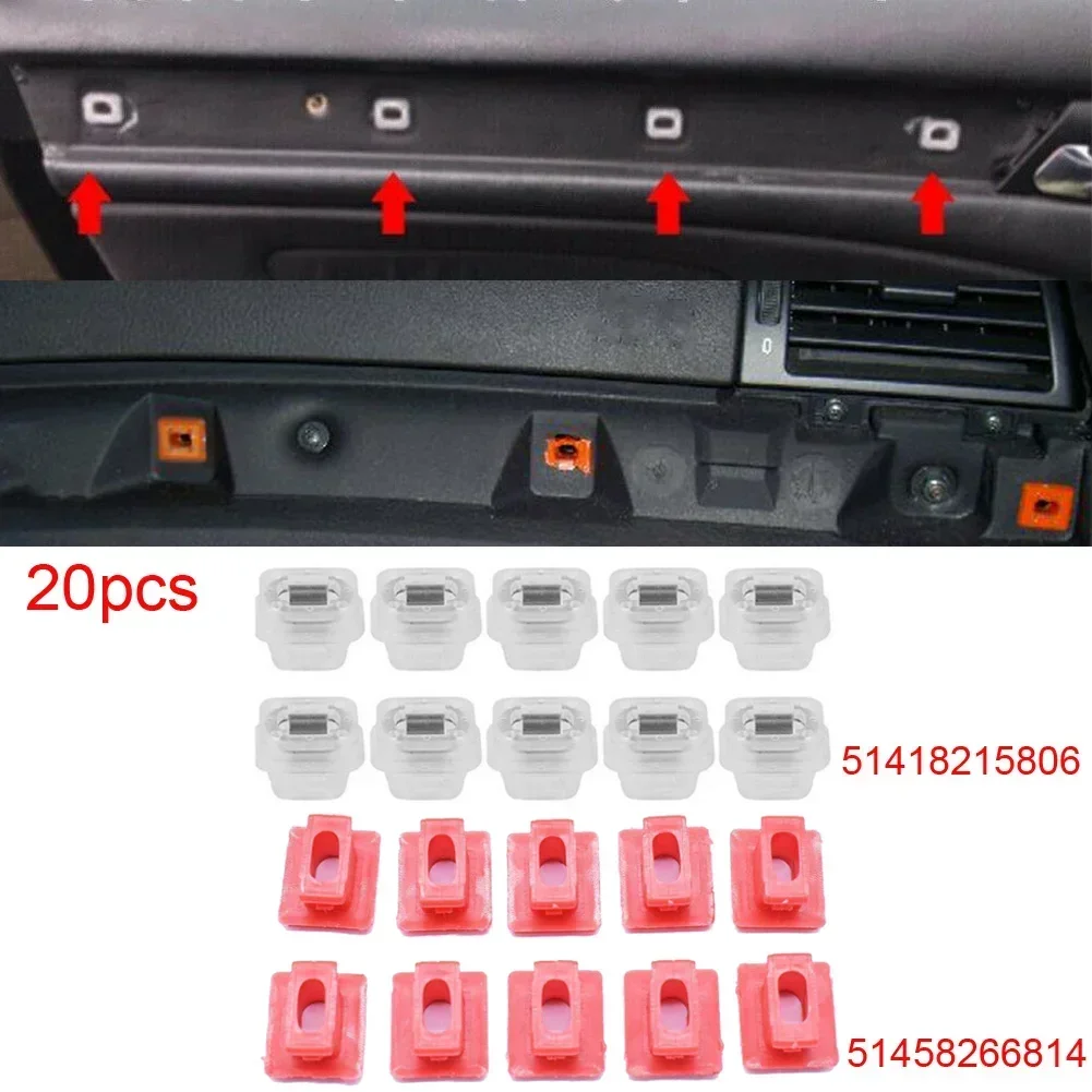

20Pcs Car Doors Interior Dashboards Dash Trim Moulding Red Clips Insert Grommets Panel For BMW 3 Series E46 E90 E91 E92 E93 E53