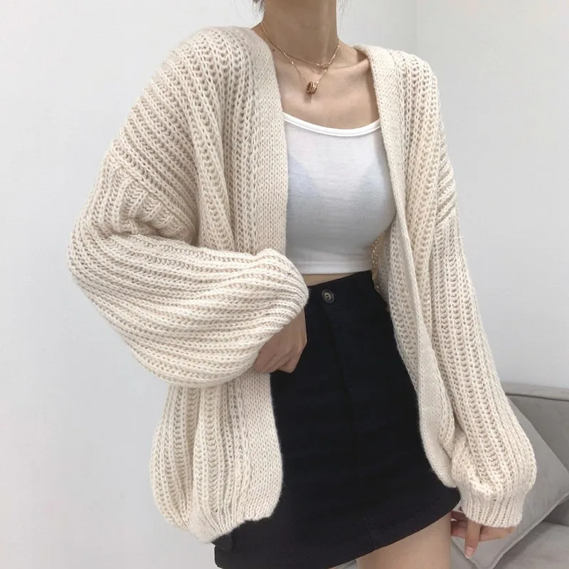 Hollow Lazy Wind Y2k Sweater Vintage Casual Lantern Sleeve Knitted Women Cardigan Harajuku Sweater Autumn Tops Coat 23328