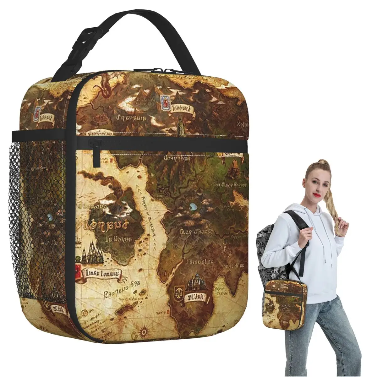 

Eorzea Ffxiv Map Insulated Lunch Bag for Women Children Portable Food Boxes Thermal Lunch Box Tote