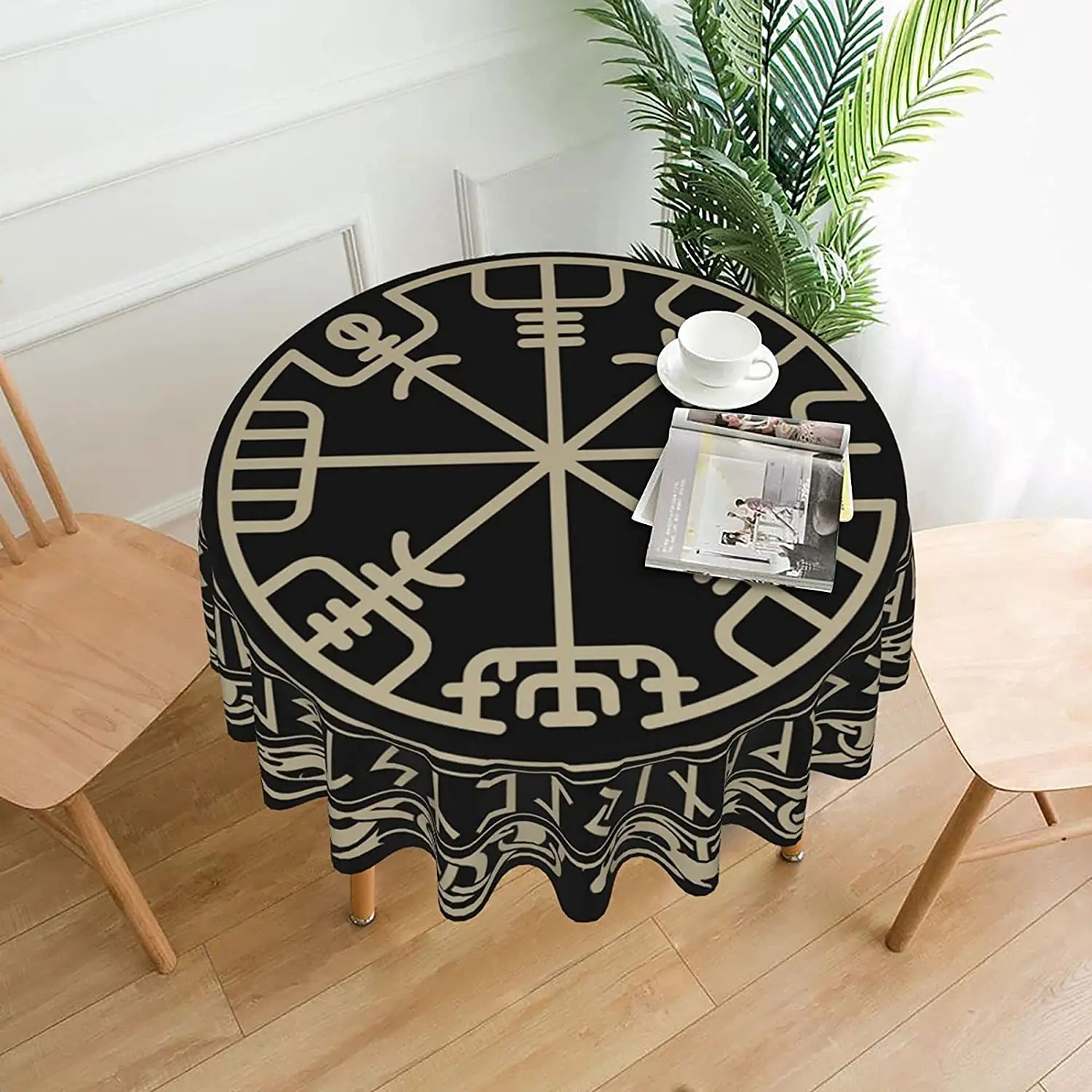 Viking Nordic Celtic Symbol Round Tablecloth Desk Cloth Washable Table Cover Table Cloth for Kitchen Dinning Tabletop Decor 60in