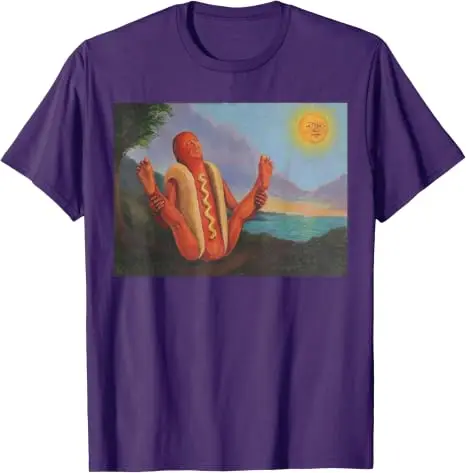 Hotdog, der sich in der Sonne sonnt, lustiges Hotdog-Yoga-T-Shirt, Y2k BBQ seltsame Essenskunst Comic-Grafik-Bekleidung, Yoga-Witz-Persönlichkeits-T-Shirt – Detail 17