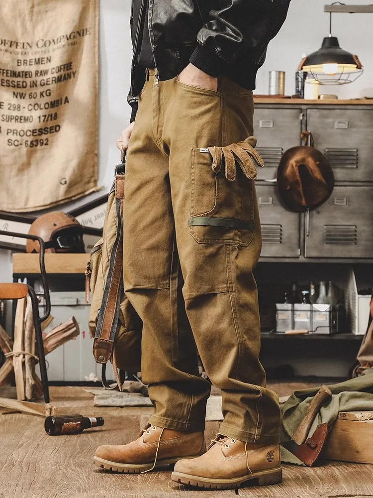 

Свободные прямые мужские рабочие брюки в стиле ретро на подкладке, осенне-зимние повседневные брюки, молодежные длинные брюки Vitali Sle