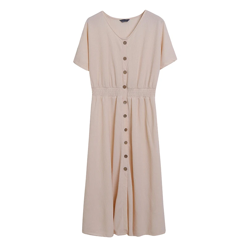 

Women's High Waist Button up Summer Fashion Dress Sweet Short Sleeve Long Dress Slimming Effect Comfortable Casual Style