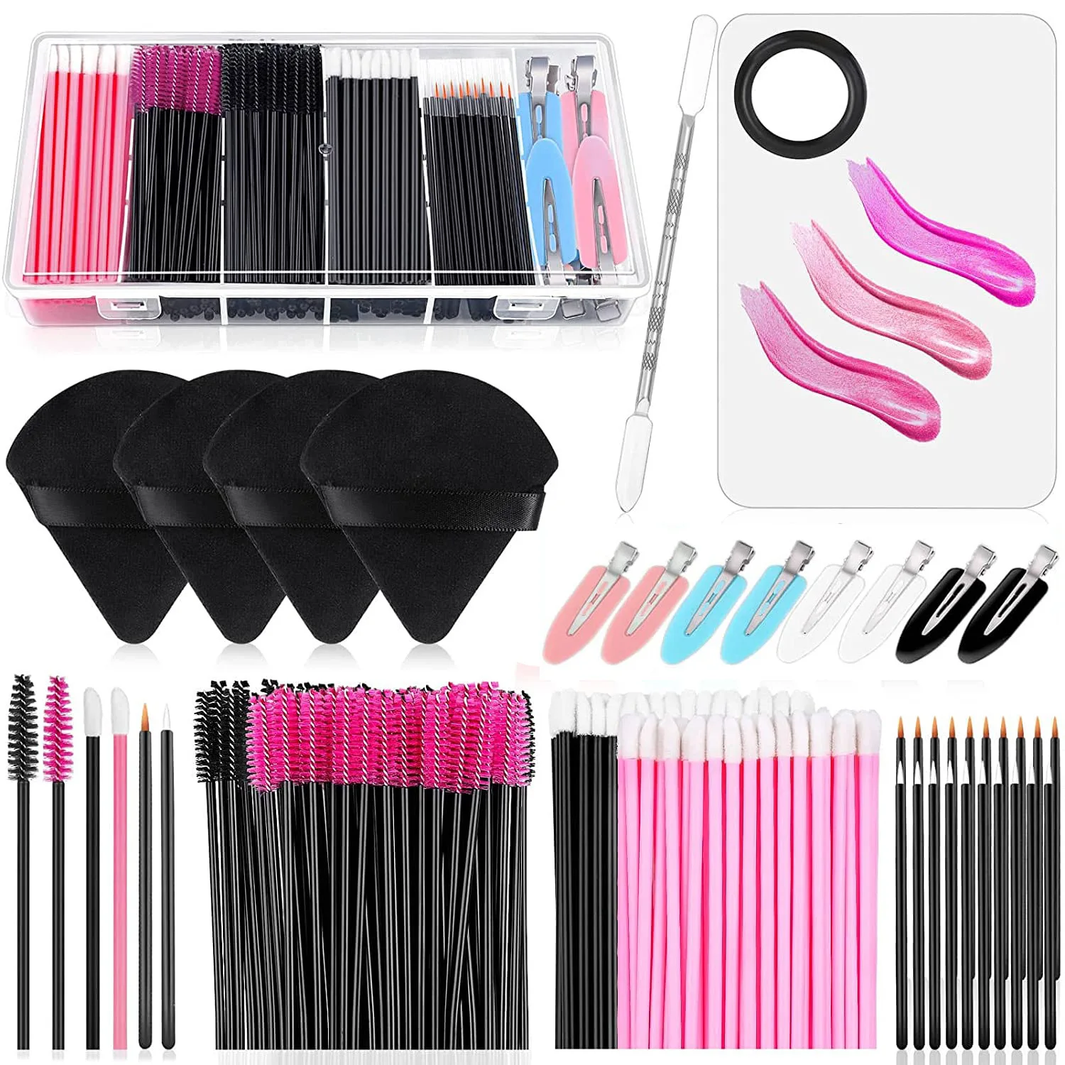 234Pcs Set Makeup Tool Set Disposable Eyelash Brushes Eyebrow Brushes Lip Brushes Powder Puff Color Palette