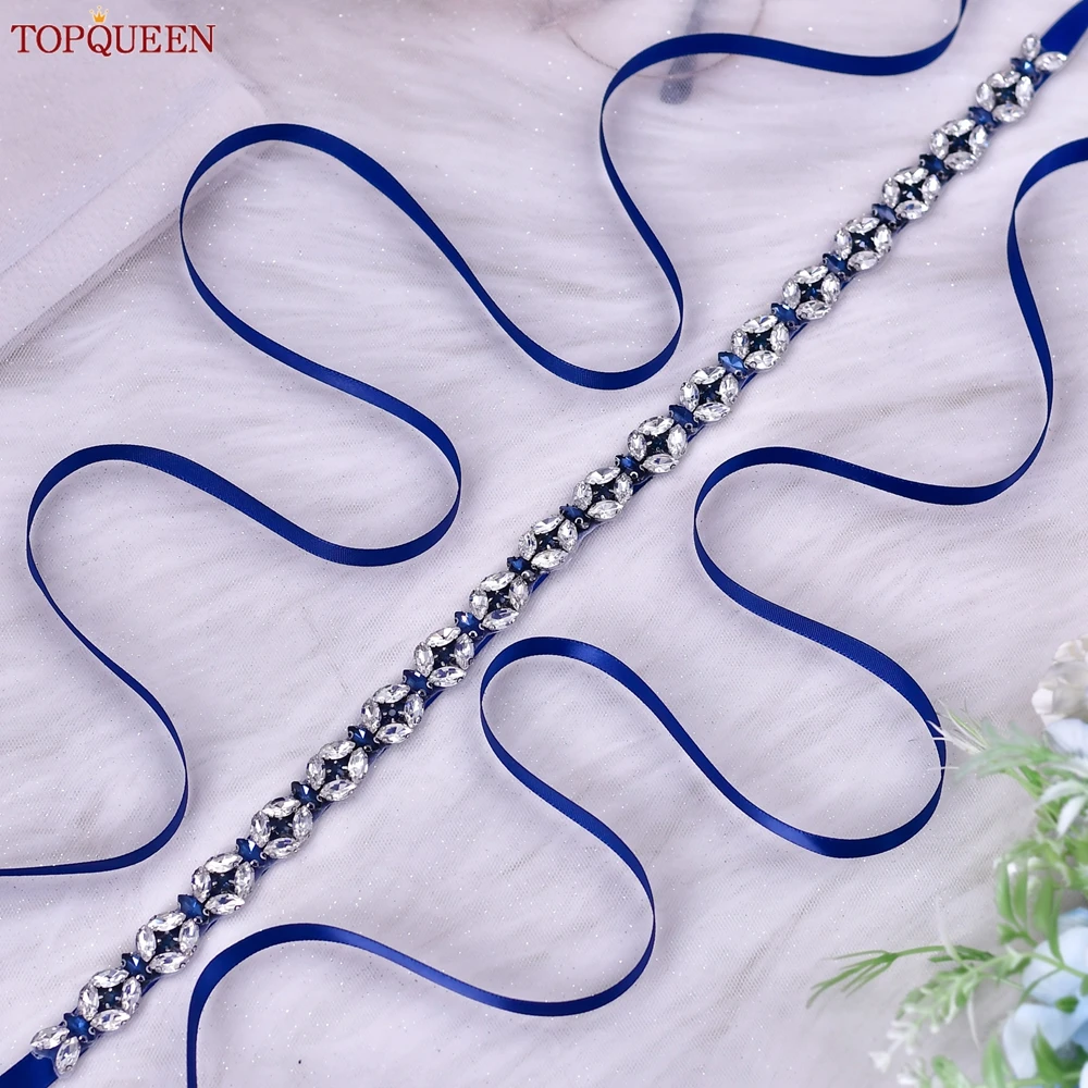 TOPQUEEN Royal Blue Gemstone Wedding Belt Formal Dress Woman Belt Bridal Belt High Quality Dress Waist Accessories S111-ML