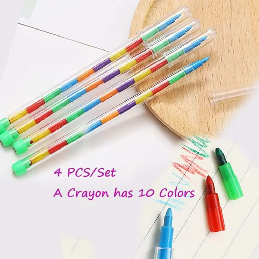 Cute Creative 4pcs/set 10 Color Kids Oil Drawing Art Stacker Pen Painting Pen Pencils Crayon Graffiti