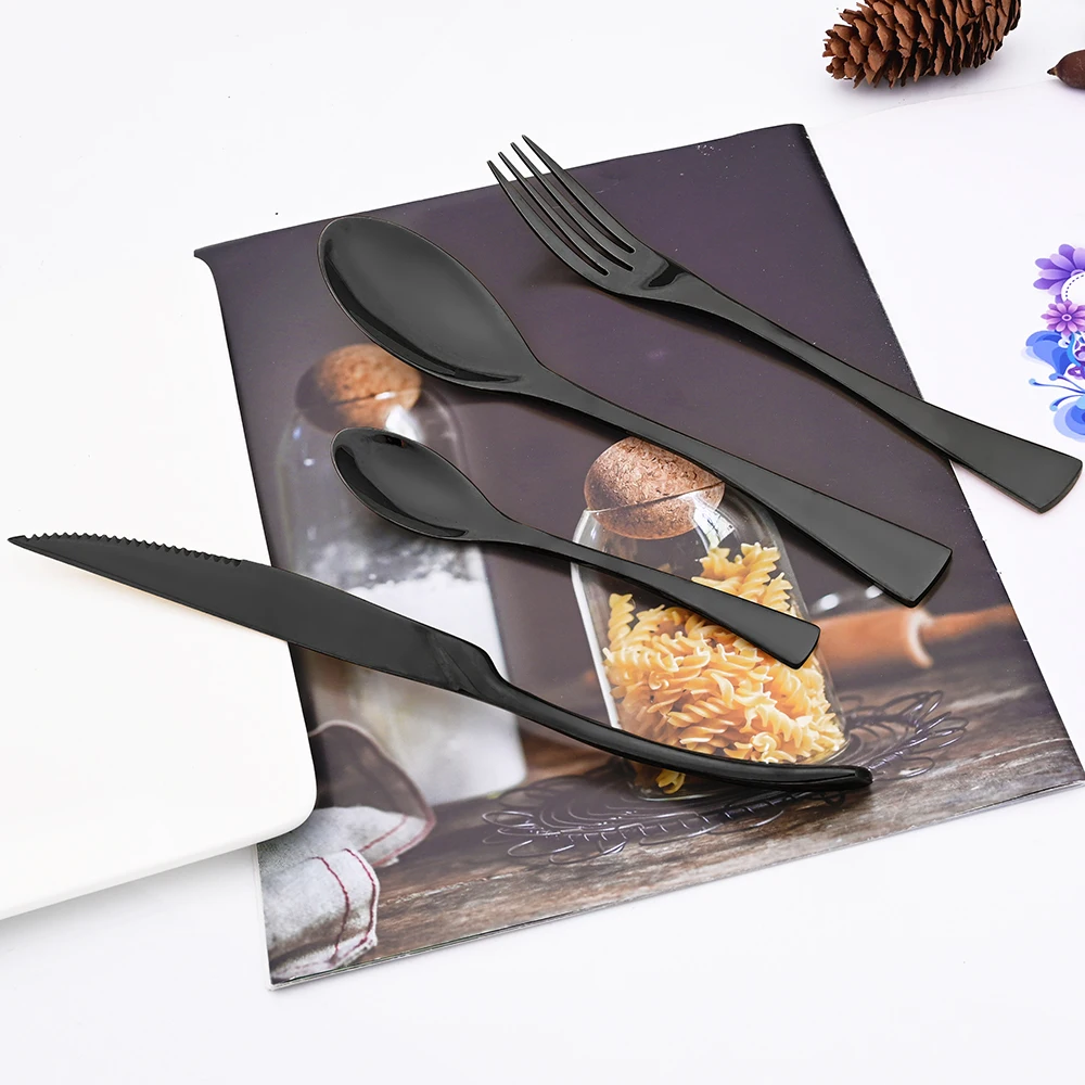 

Drmfiy 24Pcs Black Cutlery Set 304 Stainless Steel Silverware Set Western Steak Knife Dinnerware Home Fork Spoons Tableware Set