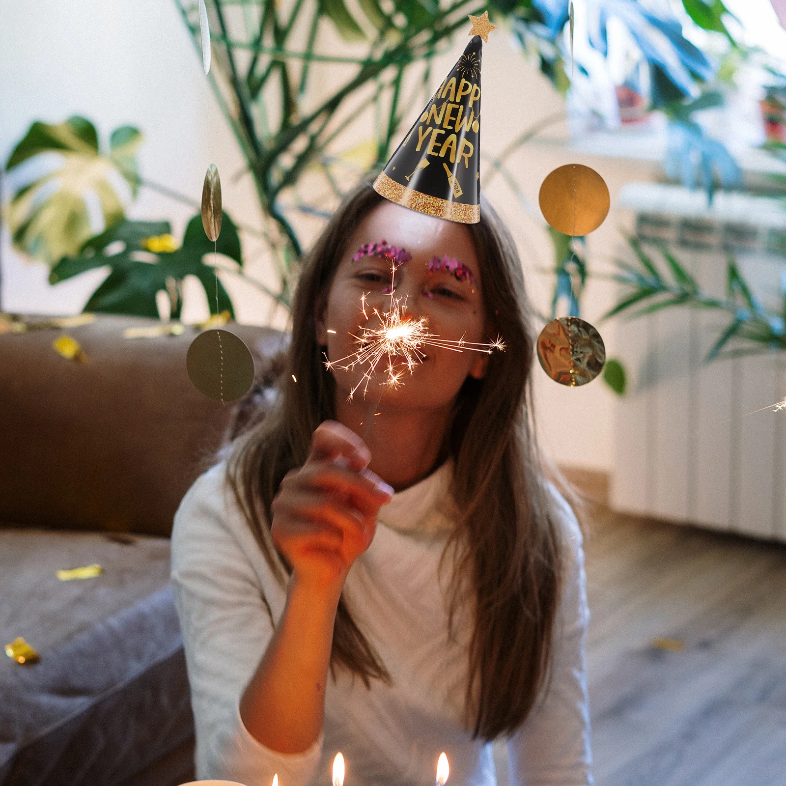 

24Pcs New Year Eve Party Hats Pack Colorful Designs Lightweight Comfortable Family Gatherings Corporate Events Decorations