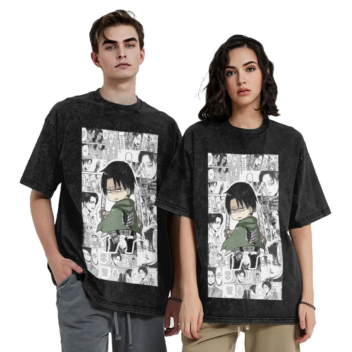 Levi Ackerman Attack On Titan Washed T Shirts Harajuku Short Sleeve Hip Hop T-Shirt Streetwear Tops Tees for Men Women
