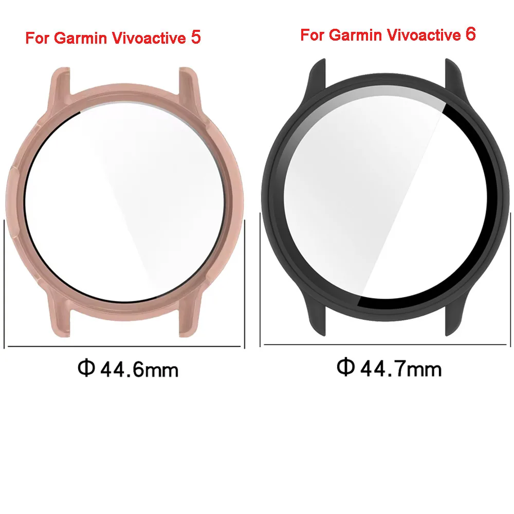 BEHUA Coverage Protector Case for Garmin Vivoactive 5/6 Active5 SmartWatch PC Cover Case With Tempered Glass Film Screen Frame