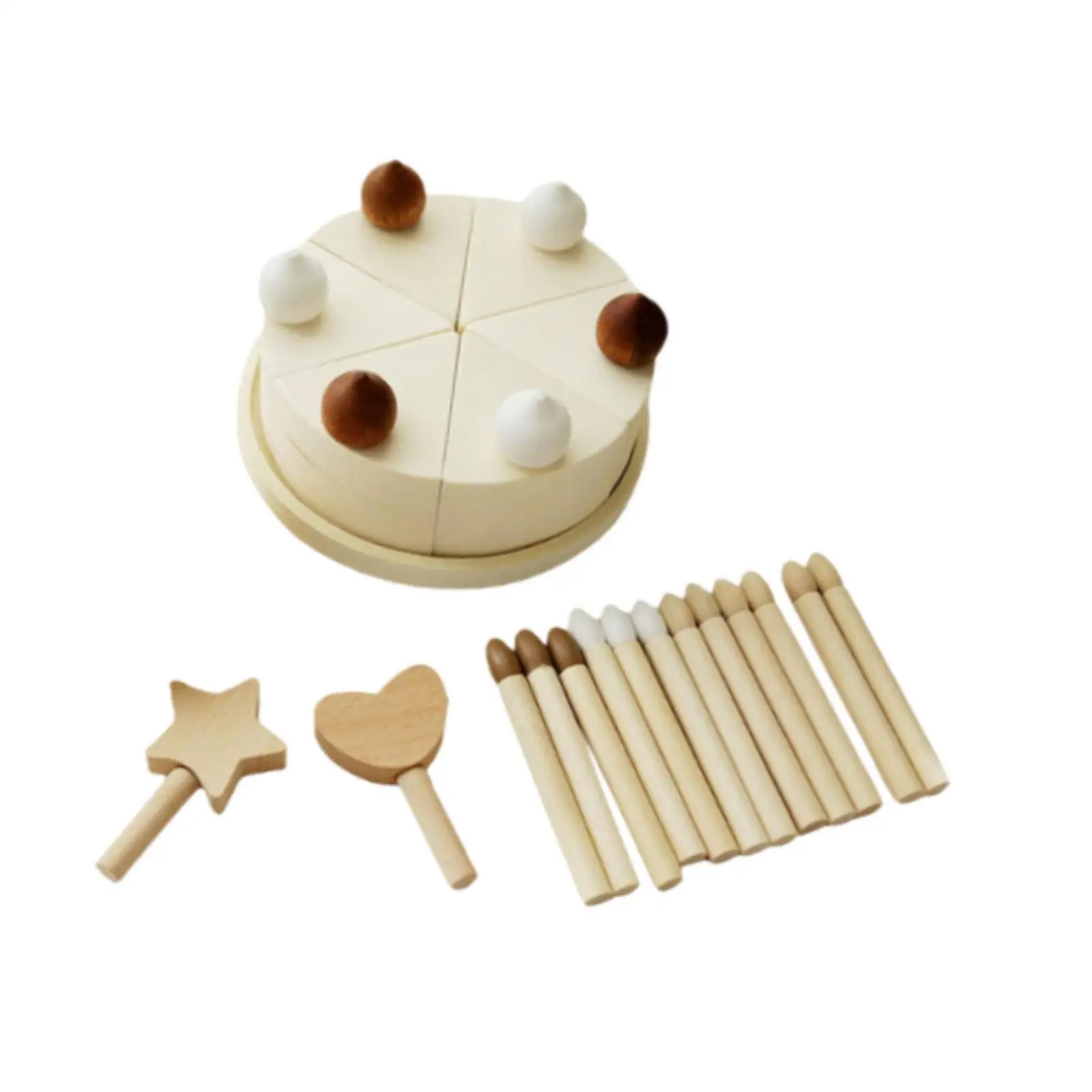 Birthday Cake Toy Kitchen Cutting Food Toys Role Play Toys Educational Toy Wooden Play Foods Sets, for Toddlers Kids Children