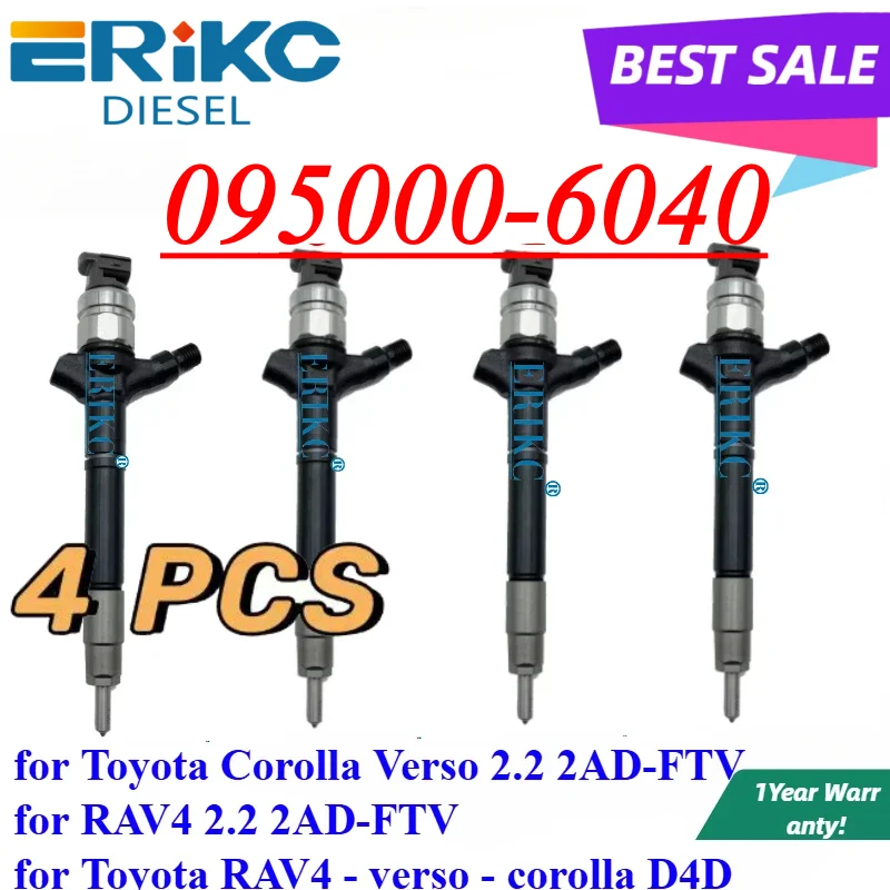 4PC 095000-6040 095000-6043 Common Rail Fuel Injector 23670-09140 for Toyota Corolla Verso RAV4 2AD-FTV D4D 095000-6041