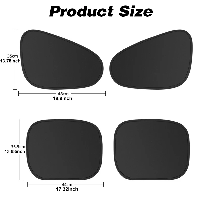 4pcs/set Car Electrostatic Sunshade UV Protector Black Self Adhesive Car Side Window Mesh Sun Visor Summer Protection Film