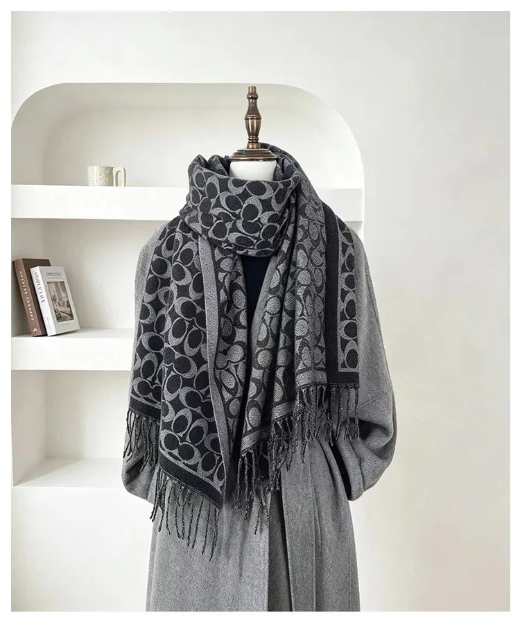 Autumn and Winter Popular Imitation Cashmere Scarf, Women's Double-sided Thick Tassel Shawl, Dual-use Warm and Versatile Scarf