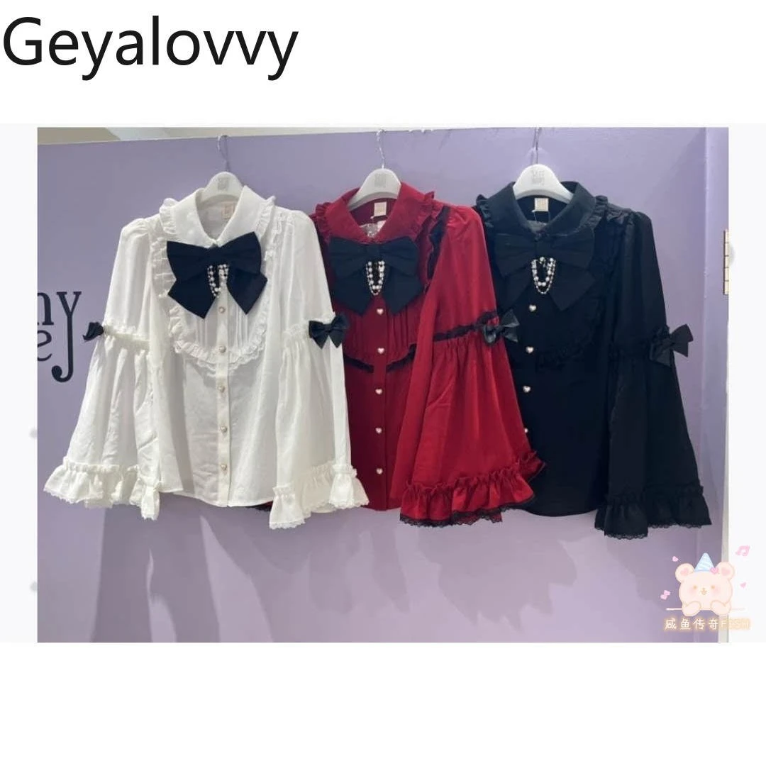 

SC Japanese Autumn New Long Sleeve Lolita Gothic Style Solid Color Shirt Sweet Cute Girls Blouse Versatile Mass-Produced Top