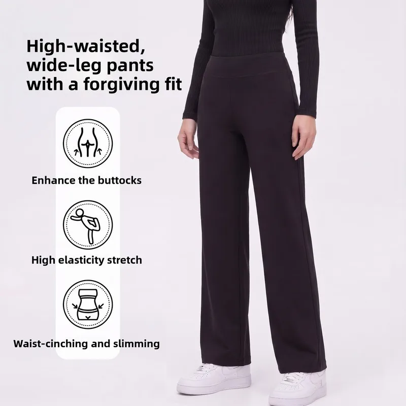 Women Shark Skin Fleece Lined Straight Leg Yoga Pants Winter Thickened High Waist Slim Wide Leg Leggings Outer Wear Trousers