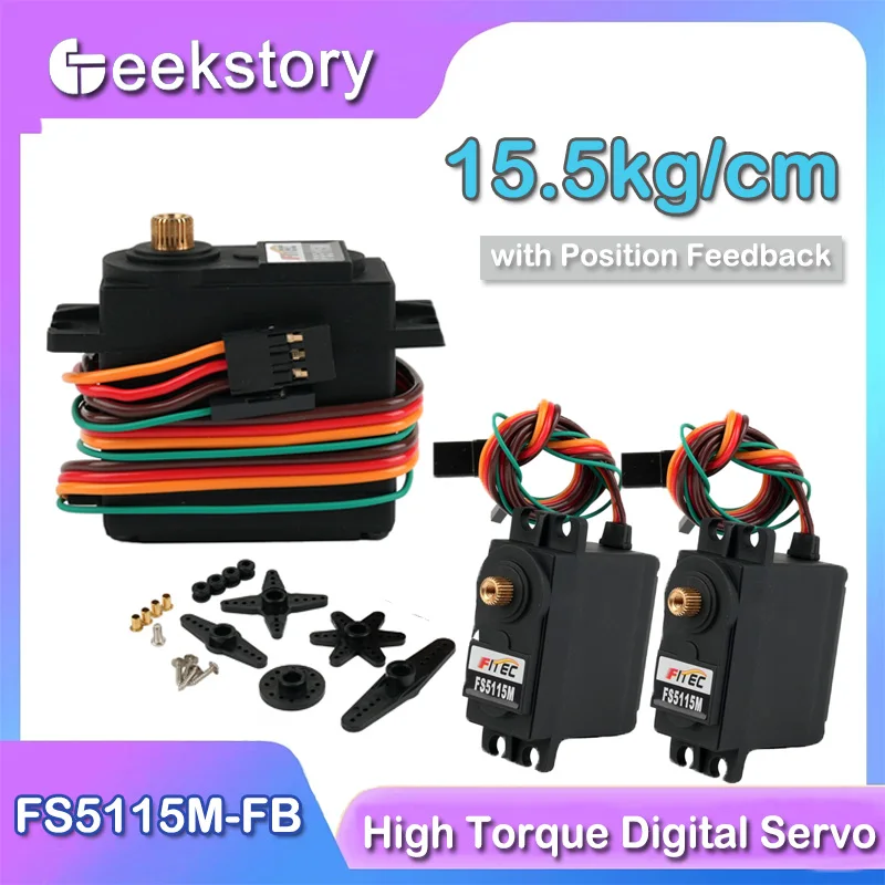 FS5115M-FB Digitale servo 15,5 kg/cm met positiefeedback 500-2500μs 180 °   (Ontcontroleerbare hoek) Metalen reductiemotor voor RC-auto's