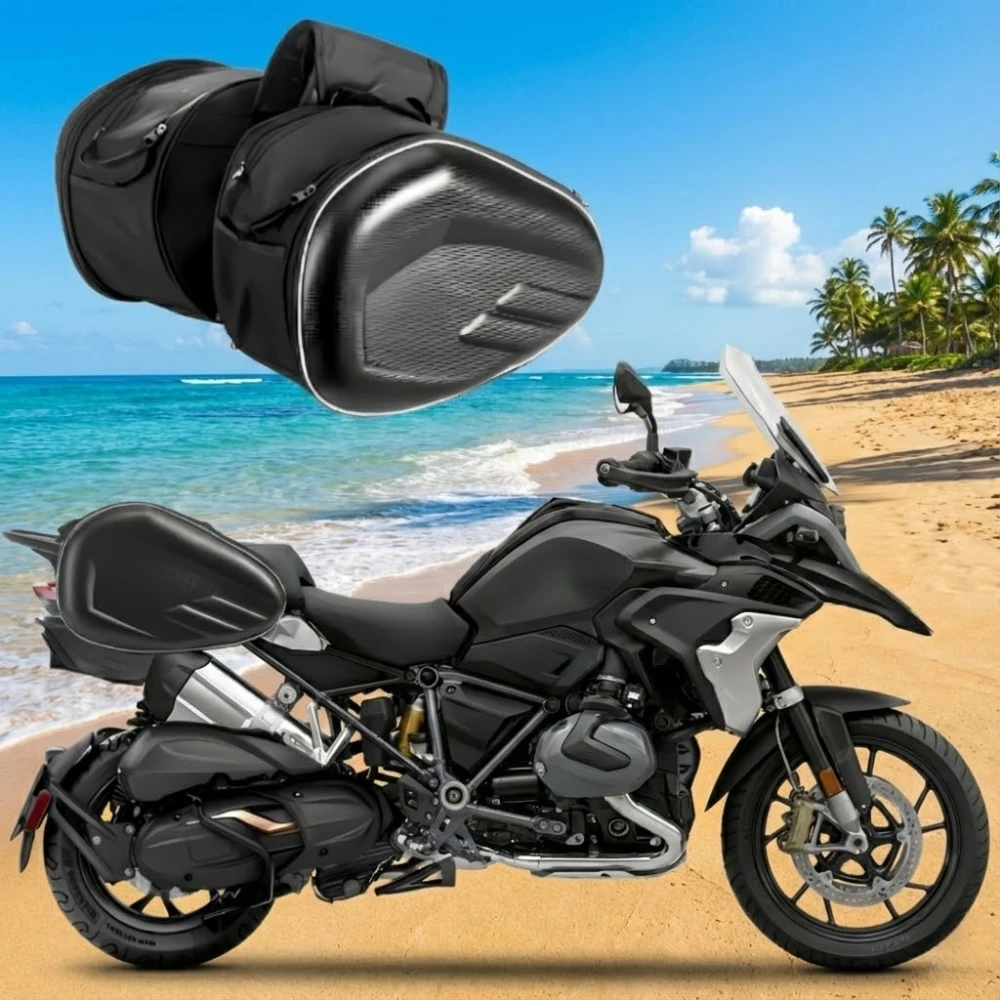 Motorcycle Saddlebags Hard Shell Waterproof Side Bag Carbon Fiber Universal Motorbike Tail Bag Luggage with Mesh Pocket