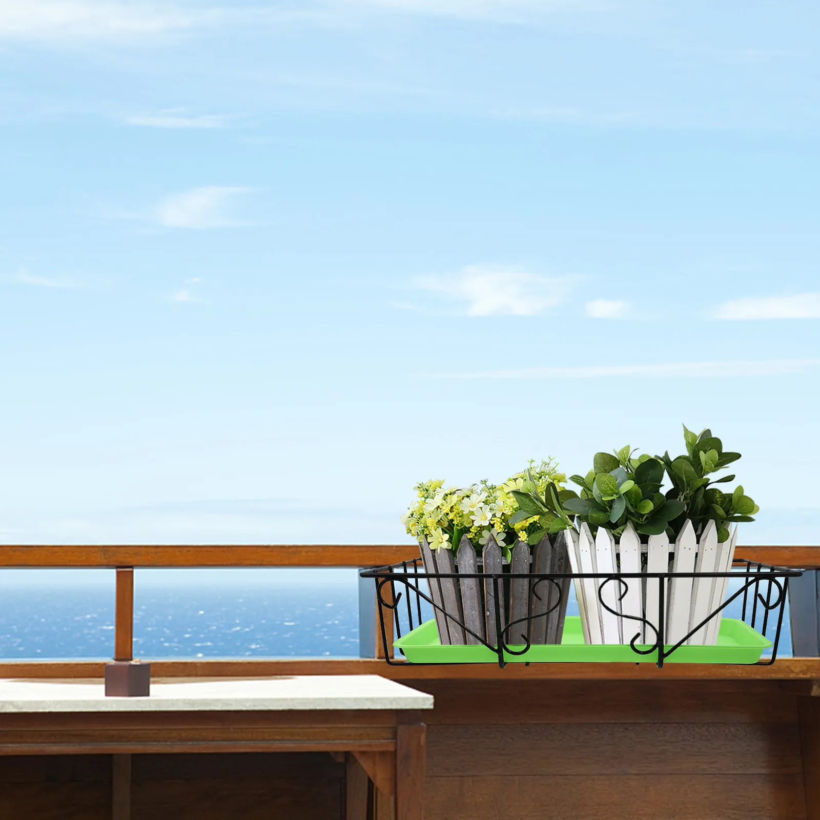 

Комплект из 1 шт.: Подвесная подставка для цветочных горшков на балкон, держатель для растений на перила, железный/пластиковый, с двойным крючком, для хранения, подходит для использования в помещении и на улице