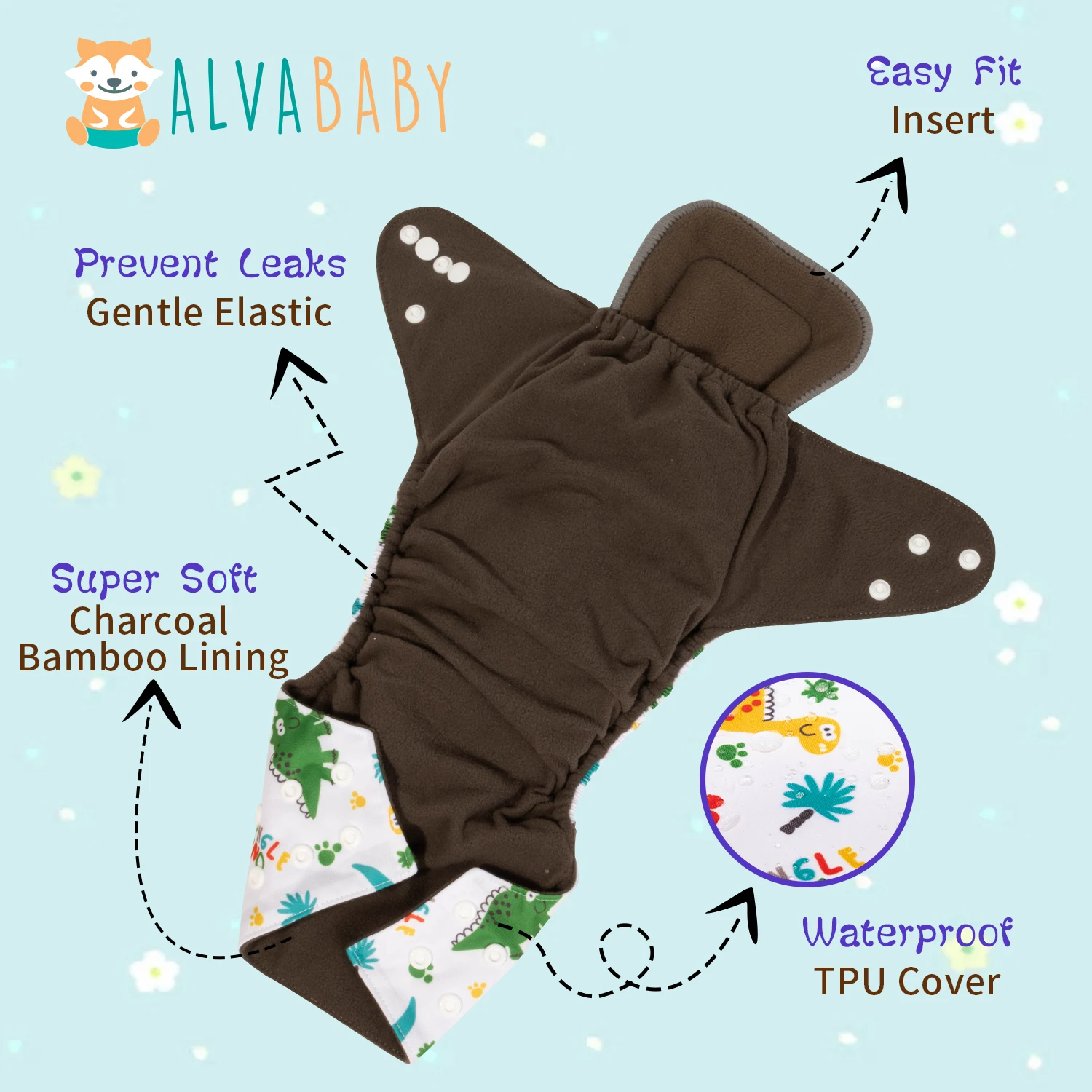 U Pick ALVABABY Bamboo Charcoal Diaper for Baby Reusable Nappy for Babies 3-15kg with 1pc Charcoal Insert