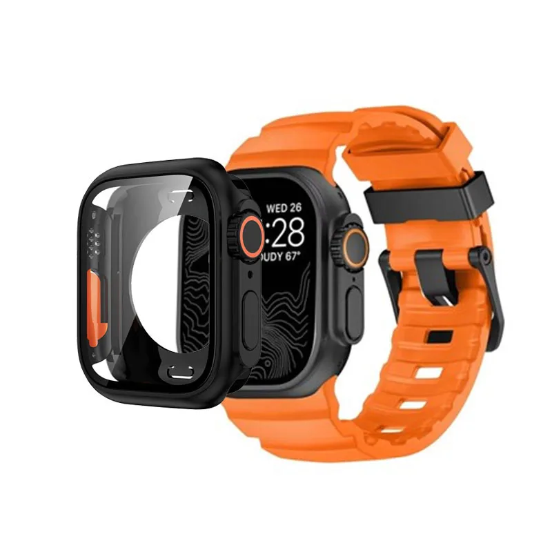 Siliconen band + behuizing veranderen naar Ultra voor Apple Watch Ultra 10 9 8 7 6 5 4 SE voor iWatch 46 mm 49 mm 45 mm 44 mm 42 mm 41 mm 40 mm 38 mm