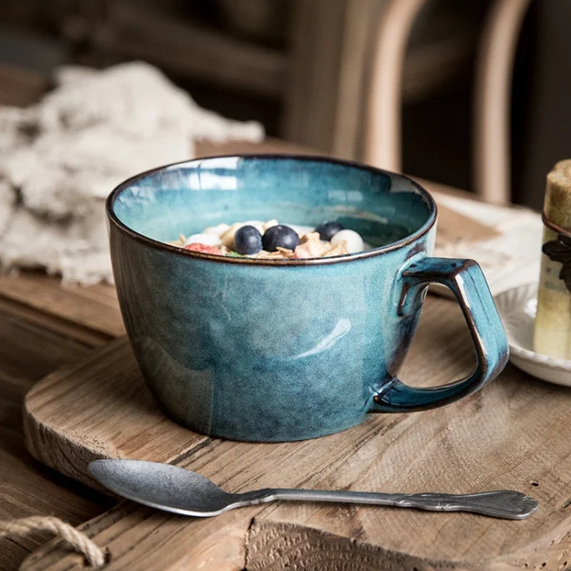 

Alley tail [Yes cup is also bowl] vintage blue ceramic bowl cup large cup oatmeal breakfast Micro blemish