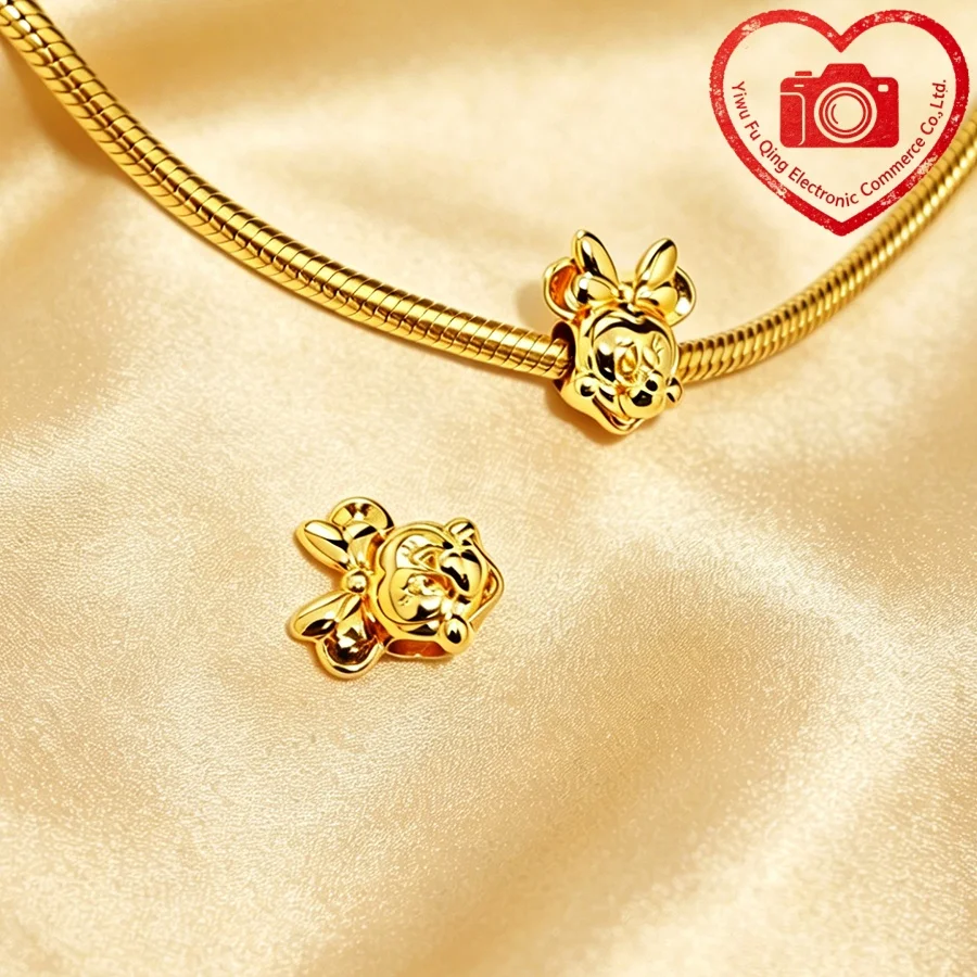 Hot Sale Gold Plated Original Charms Mickey Mouse Safety Chain Pet Dog Beads Fit Bracelets Accessories DIY Women Jewelry Gifts view 6