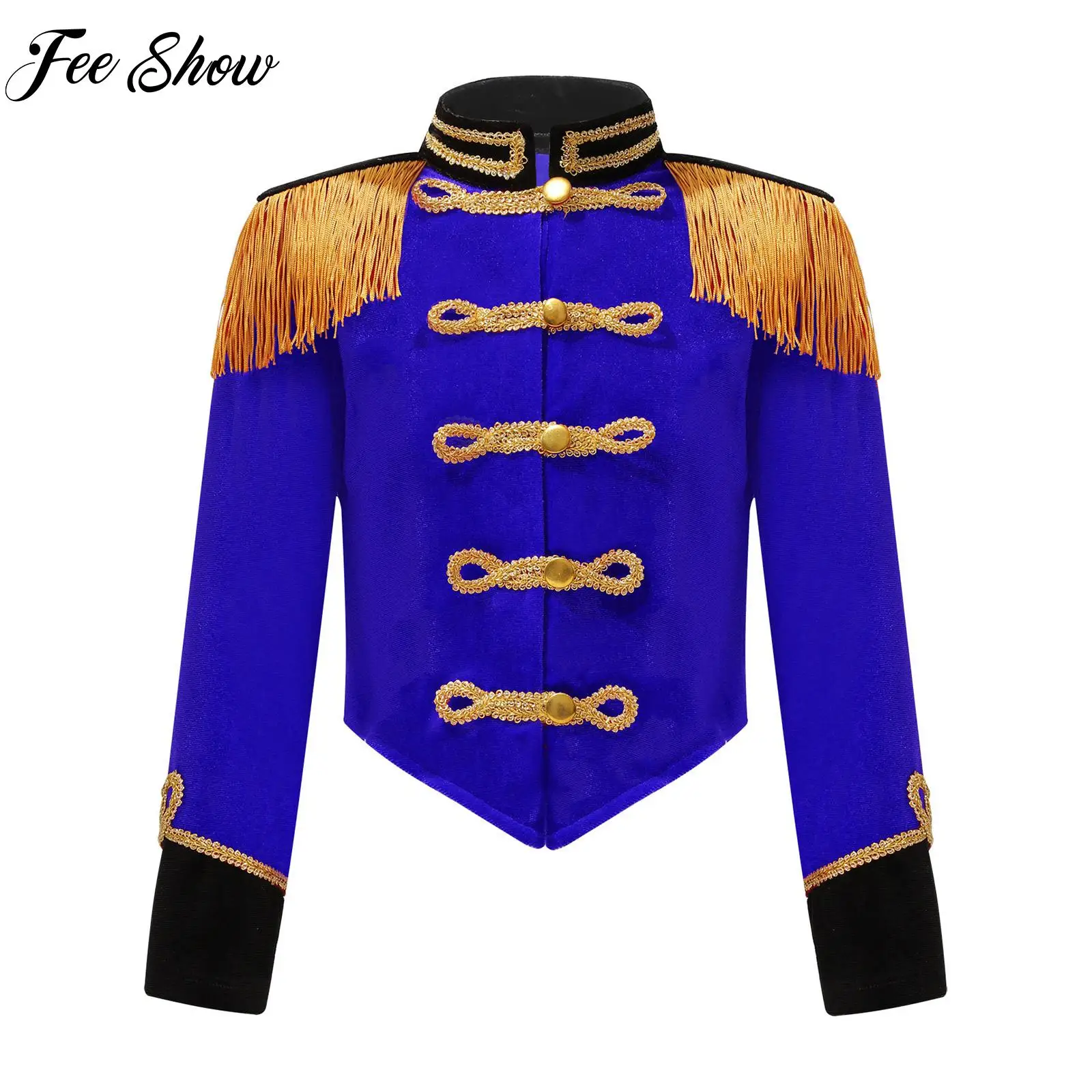 Circus Ringmaster Costume Stand Collar Fringe Tassel Epaulet Jacket Ringleader Drummer Kids Girls Cosplay Performance Costume