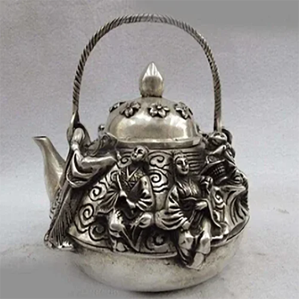 

decoration Tibet copper silver 5 Chinese Folk White Copper Bronze Silver Eight Immortals Teapot Flagon wine pot SD 506