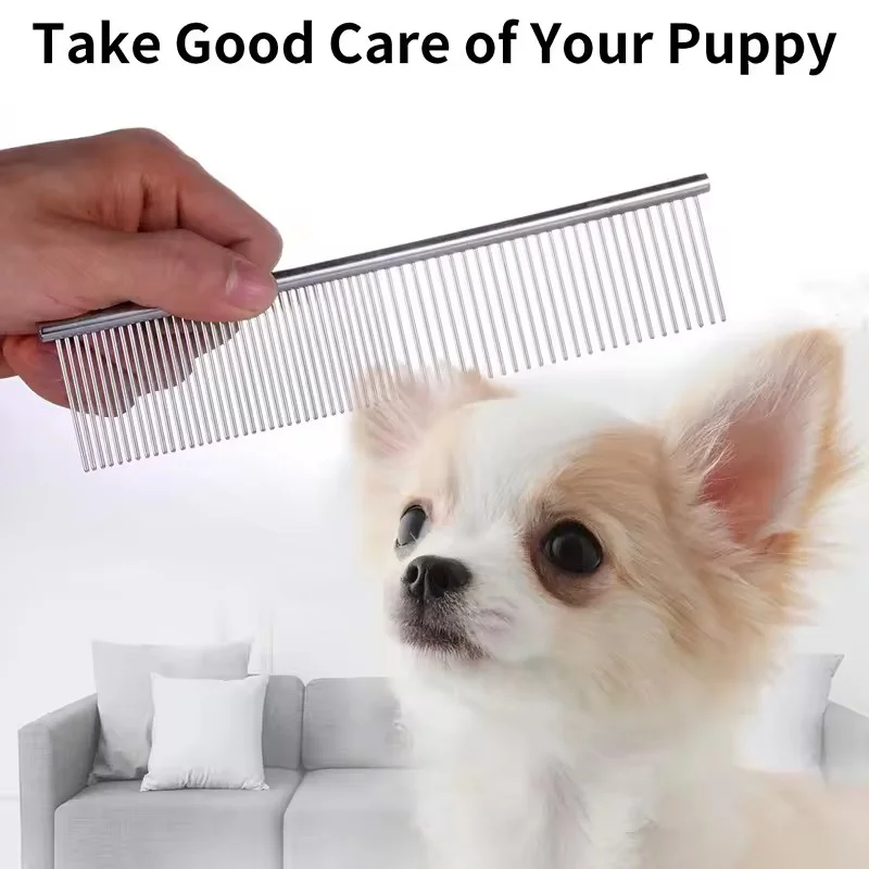 Pet Dematting Comb Stainless Steel Pet Grooming Comb for Dogs and Cats Gently Removes Loose Undercoat, Mats, Tangles and Knots