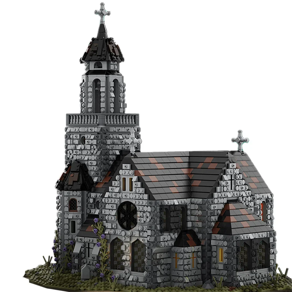 MOC Medieval Cathedral Building Block Set Modular Church Brick Model Retro Castle House Bell Tower Building Toy for Kids Gift