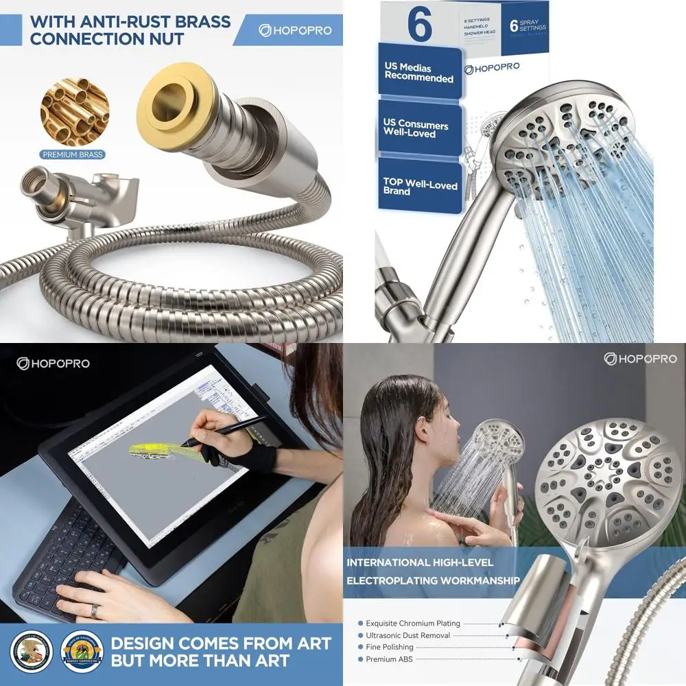 

High-Pressure 6-Mode Handheld Shower with 59 Hose, Teflon Tape & Washers - Consumer Reports Favorite