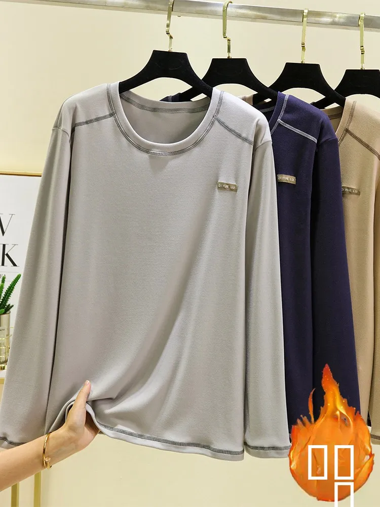 

Thiened Fce Spwear Топ для мужчин Теплая домашняя одежда Long Sve круглая футболка Ne Свободного кроя Зимний базовый слой irt