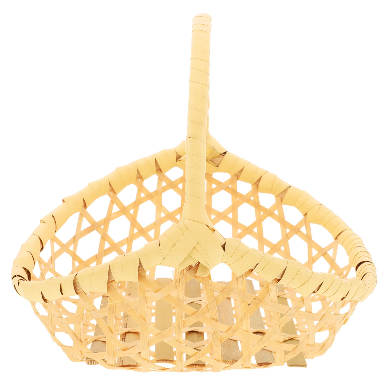 

Small Bamboo Woven Desktop Basket Handheld Fruit Snack Pastry Holder Multifunctional Organizing Storage Tray Baskets Woven