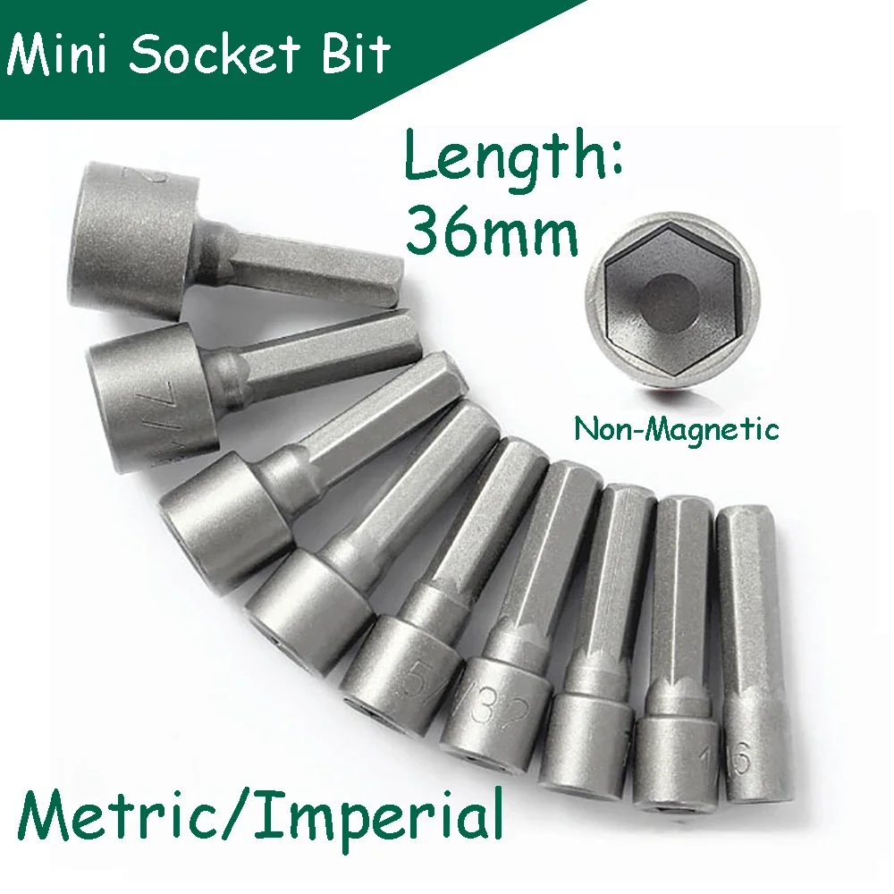 

1pcs Hex Socket Bit 36mm Metric 4~13mm Imperial 3/16" ~ 1/2" Electric Screwdriver Wrench Drill Spinner Socket Hex Shank 6.35mm