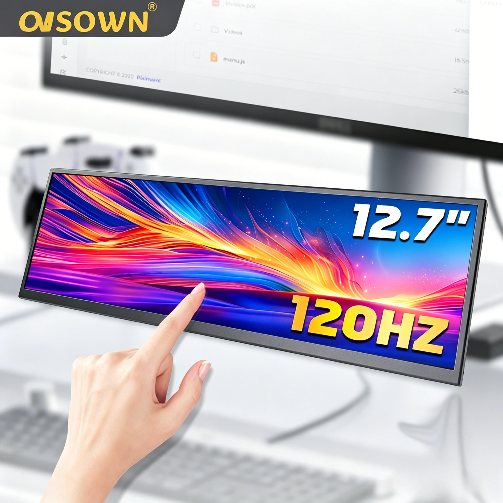 

LESOWN 12.7" Productivity Stretched Bar Monitor 2880x864 120Hz miniHDTV Side Display for Coding Multitasking Desktop