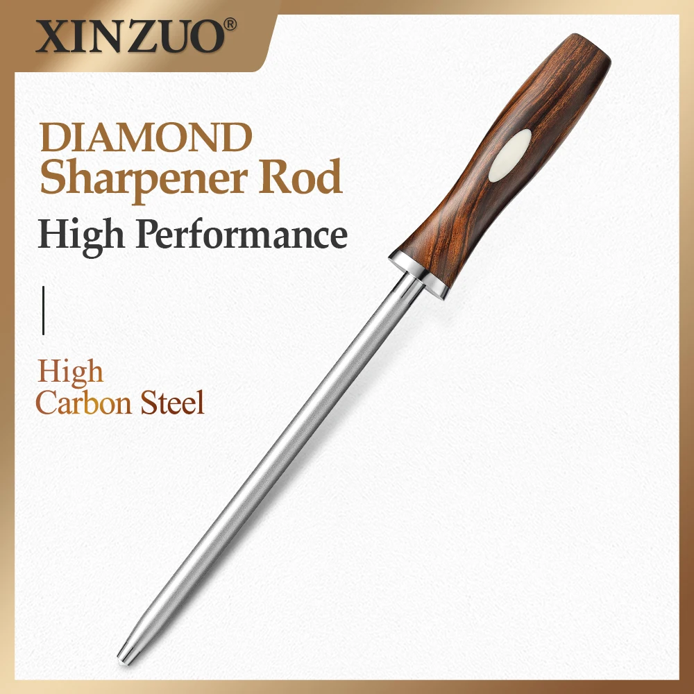 XINZUO  Diamond Sharpener Rod High Carbon Steel With Diamond Kitchen Knife Sharpener North America Desert lronwood Handle