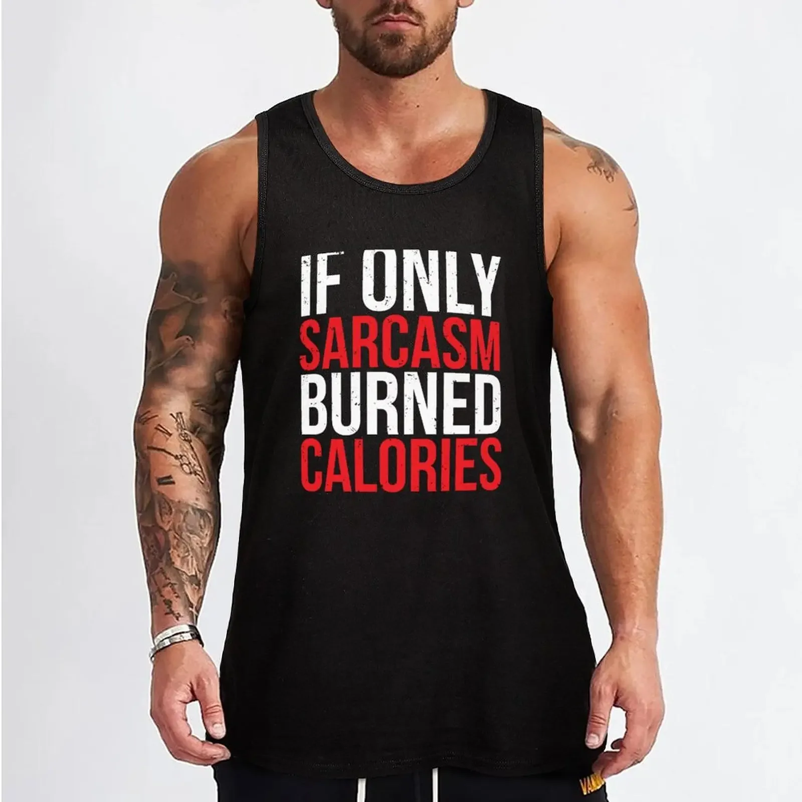 New Sarcasm Burned Calories Cool Gym T-shirt Tank Top Vest male Men's sports t-shirt t shirt quick-drying t-shirt