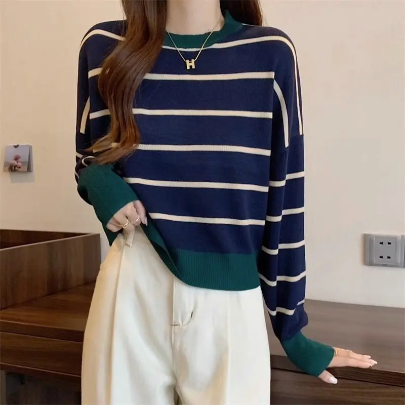 Striped Long Sleeved T-shirt Woman's Clothes Spring Autumn Colorful Youth OL Casual Leisure Fashion Trend All-match Capable Neat