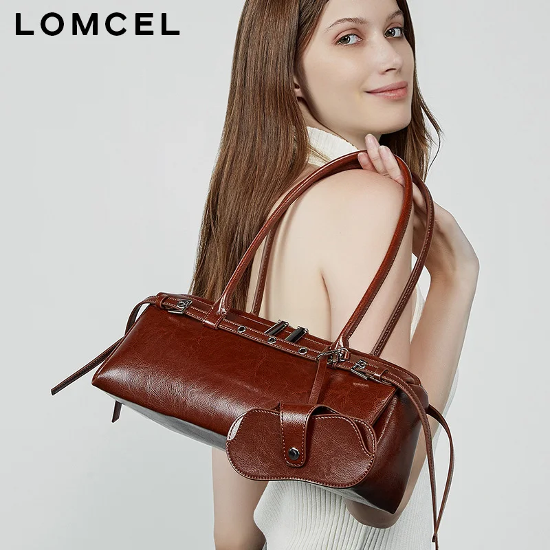 LOMCEL 51Leather small-scale retro motorcycle trend cool leather belt decorated handbag new single-shoulder underarm sausage