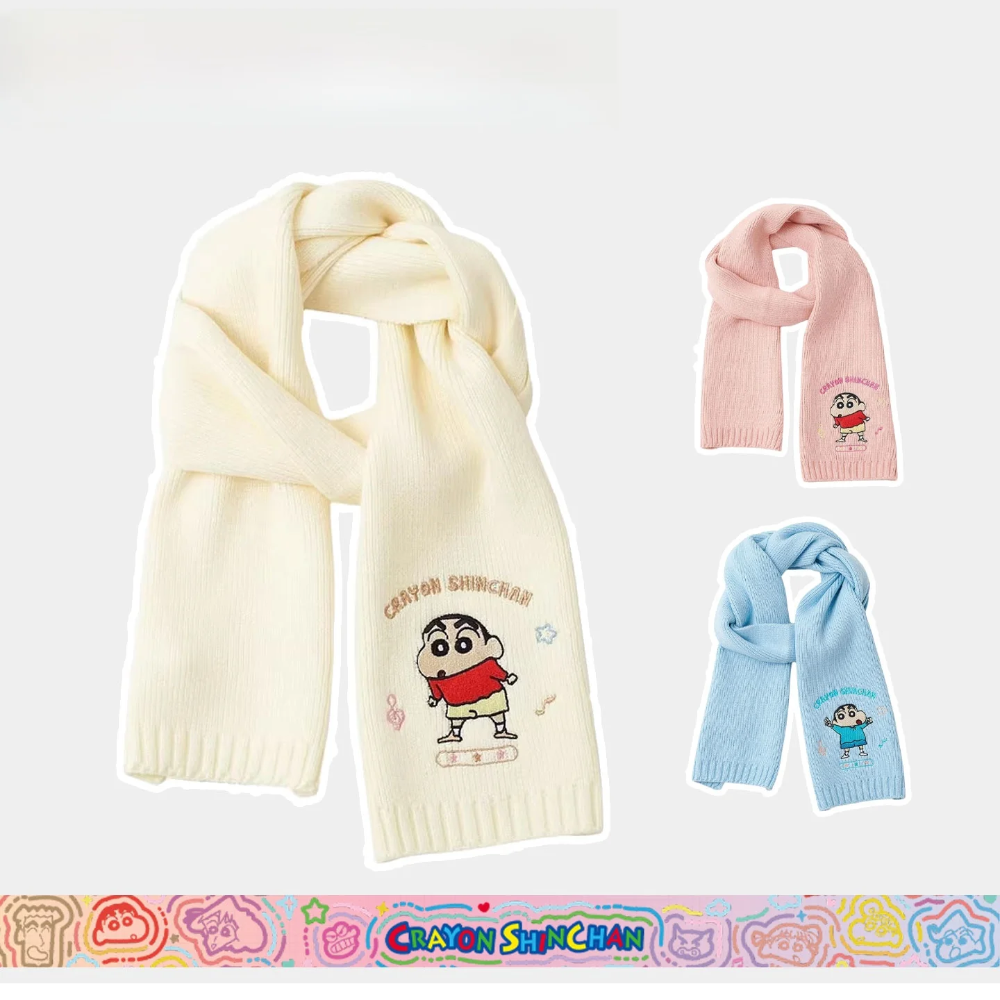 漫画風ニットスカーフ-レディース-冬用-暖かい-刺繍入り-多用途-おしゃれ-ポリエステル繊維-長方形ネックウォーマー