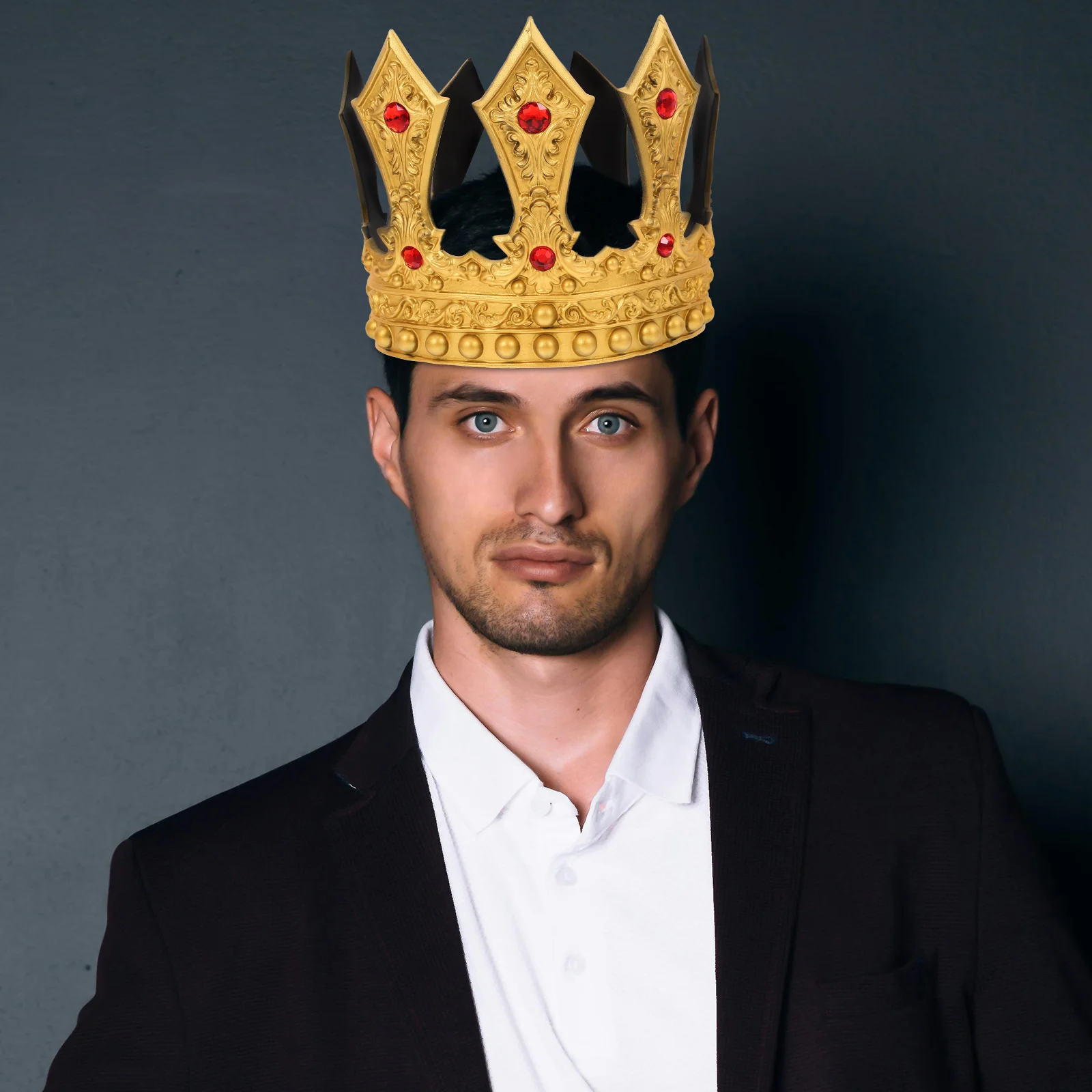 

! \\boxed{Adjustable Crown for Men Medieval Gold Headdress Party Cosplay Costume Tiara Royal Wedding Halloween