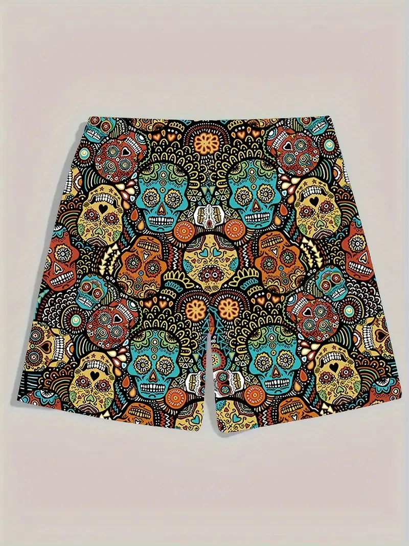 Men's Beach Pants Patterned Skull 3D Printed Shorts Men's Summer Breathable Shorts Fitness Street Shorts Men's Ropa Hombre