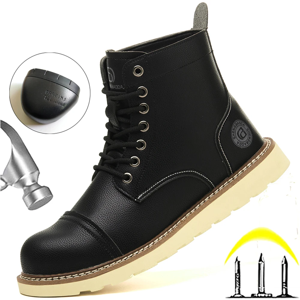 Waterproof Men's Leather Boots Work Shoes Anti-Smash Anti Puncture Safety Shoes Men Boots Steel Toe Shoes Protection Boots Male