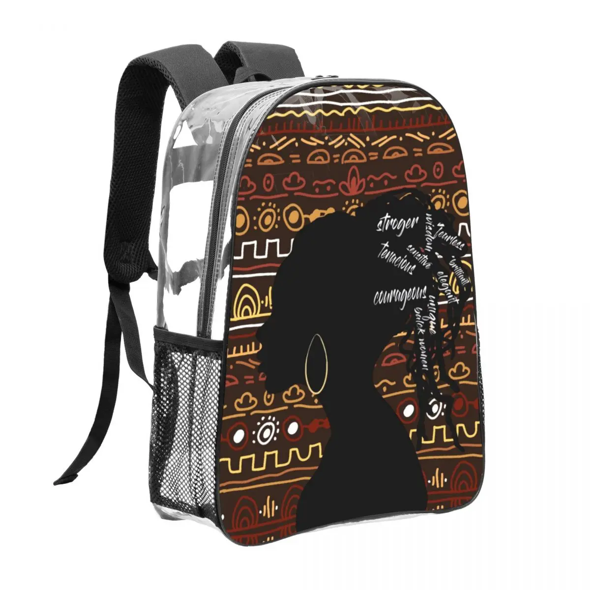 

Прозрачный рюкзак из ПВХ с изображением африканских племенных женщин, 16 дюймов, унисекс, цветной, винтажный дизайн, легкий, прозрачный, школьный, повседневный рюкзак