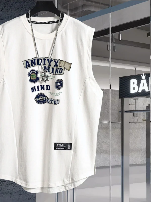 

American Sle plus Size 300 Pou Summer New Trendy Brand Printed Vest Men's Patchwork Pure Cotton Svel T-irt