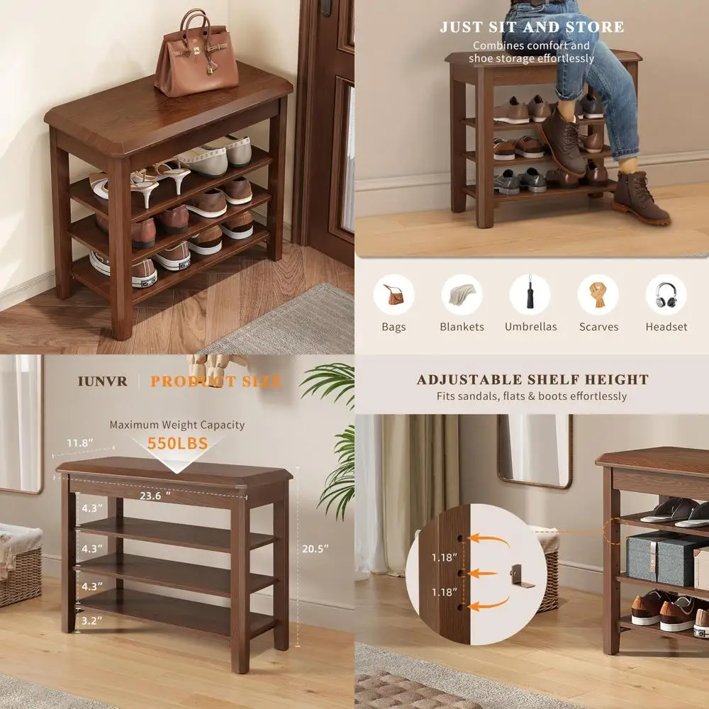 

Sturdy Wooden Shoe Storage Bench for Entryway, Mudroom, and Closet, Supporting Up to 550lbs