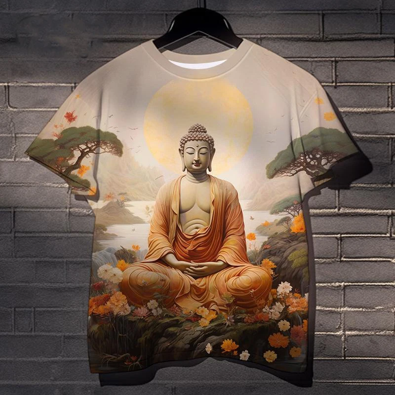 New Sakyamuni 3D Print T-Shirts O-Neck Men Women Buddha Religious Belief Short Sleeve Oversized Harajuku Tees Tops Kid Clothing