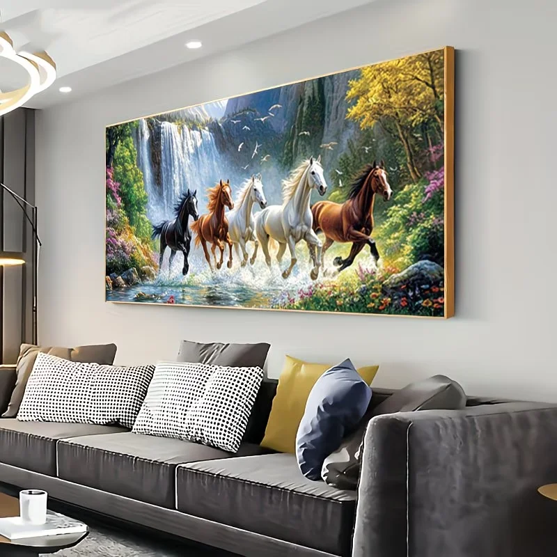 

Handmade Diamond Art Set Painting Amazing Waterfall Running Horses Diamond Mosaic 5D DIY Full Drill Rhinestone Home Wall Decor